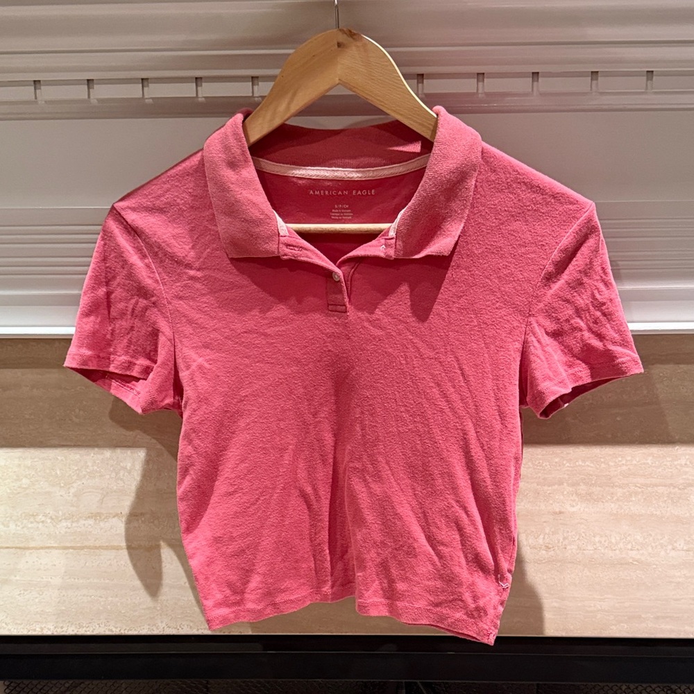 American Eagle Outfitters Coral Pink Cropped Polo